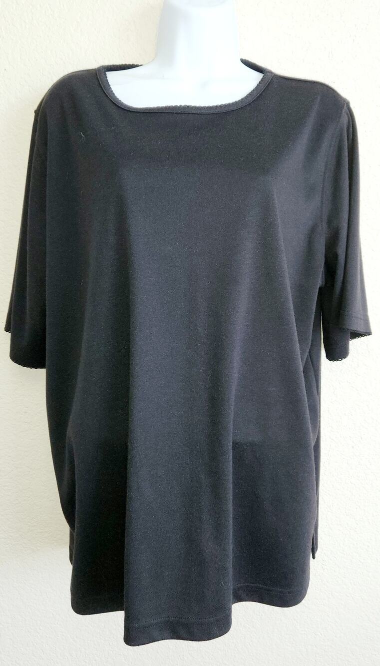 Bon Worth Black Crochet Lace Trim Detail Top XL Lightweight Soft Stretch